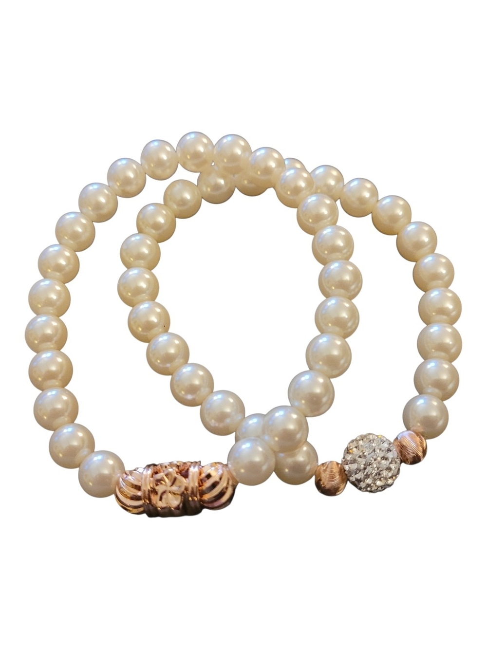 Pearl Stretch Bracelet Set with Rose Gold Accents